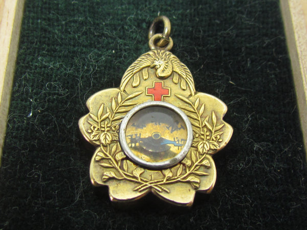 1905 RUSSO-JAPANESE WAR RED CROSS COMPASS BADGE GOLDEN KITE MEIJI ERA ANTIQUE