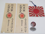 VERY NICE LOT! WW2 JAPANESE PURE SILVER OBIDOME, BADGE, FLAG PATCH, DOCUMENTS