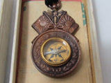 WITH BOX & LANYARD! 1905 RUSSO-JAPANESE WAR MEDAL COMPASS BADGE GOLDEN KITE MEIJI ERA ANTIQUE