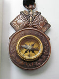 WITH BOX & LANYARD! 1905 RUSSO-JAPANESE WAR MEDAL COMPASS BADGE GOLDEN KITE MEIJI ERA ANTIQUE