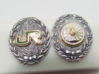 SET OF TWO JAPANESE SILVER RAILROAD BADGE JAPAN MEDAL FINE 999 POST WW2 WWII TRAIN TRACK