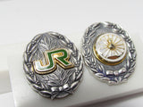 SET OF TWO JAPANESE SILVER RAILROAD BADGE JAPAN MEDAL FINE 999 POST WW2 WWII TRAIN TRACK