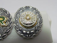 SET OF TWO JAPANESE SILVER RAILROAD BADGE JAPAN MEDAL FINE 999 POST WW2 WWII TRAIN TRACK