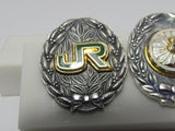 SET OF TWO JAPANESE SILVER RAILROAD BADGE JAPAN MEDAL FINE 999 POST WW2 WWII TRAIN TRACK