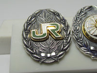 SET OF TWO JAPANESE SILVER RAILROAD BADGE JAPAN MEDAL FINE 999 POST WW2 WWII TRAIN TRACK