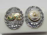 SET OF TWO JAPANESE SILVER RAILROAD BADGE JAPAN MEDAL FINE 999 POST WW2 WWII TRAIN TRACK