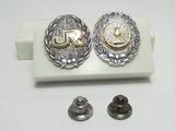 SET OF TWO JAPANESE SILVER RAILROAD BADGE JAPAN MEDAL FINE 999 POST WW2 WWII TRAIN TRACK