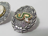 SET OF TWO JAPANESE SILVER RAILROAD BADGE JAPAN MEDAL FINE 999 POST WW2 WWII TRAIN TRACK