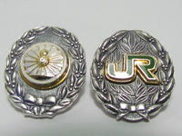 SET OF TWO JAPANESE SILVER RAILROAD BADGE JAPAN MEDAL FINE 999 POST WW2 WWII TRAIN TRACK