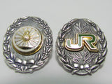 SET OF TWO JAPANESE SILVER RAILROAD BADGE JAPAN MEDAL FINE 999 POST WW2 WWII TRAIN TRACK