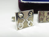 VINTAGE 925 SILVER TECH CUFF LINK & TIE CLIP SET ~ VERY COOL CIRCUIT BOARD CONNECTION DESIGN