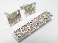 VINTAGE 925 SILVER TECH CUFF LINK & TIE CLIP SET ~ VERY COOL CIRCUIT BOARD CONNECTION DESIGN