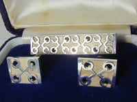 VINTAGE 925 SILVER TECH CUFF LINK & TIE CLIP SET ~ VERY COOL CIRCUIT BOARD CONNECTION DESIGN